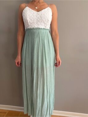 Mind Code Mint Green Lace-Trim Maxi